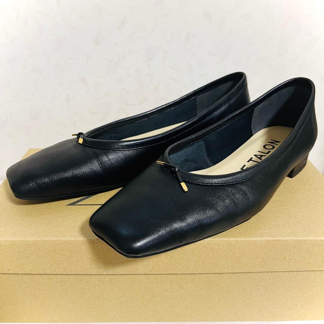 【美品】ルタロン レザースクエアボロネーゼバレエシューズ 23.0cm ブラック