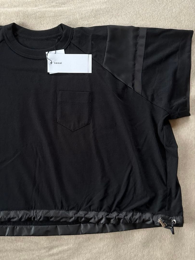 黒2新品 sacai レディース 切り替え シアー Tシャツ サカイ ブラック