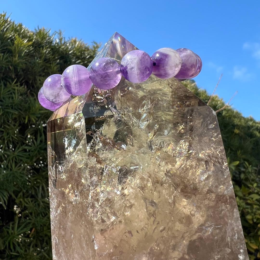 ☆超極上の煌煌さを✨幸運の石✨レインボー ファントムシトリン 六角柱 天然石