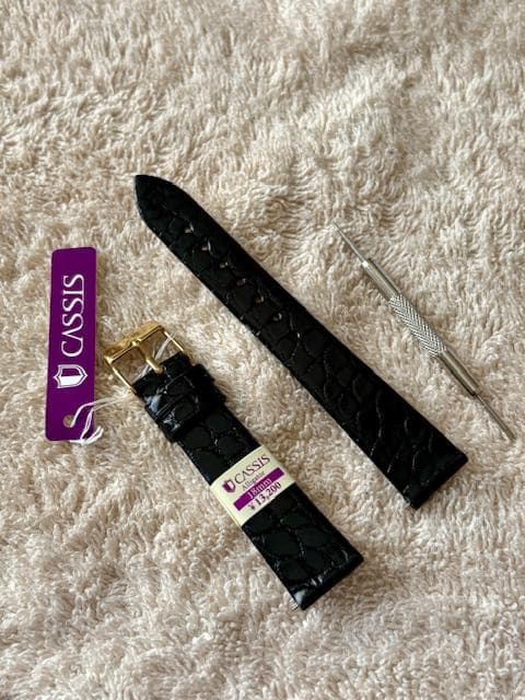 ★CASSISアリゲーター時計ベルト★クリッカー/ブラック/18mm★ばね棒付き