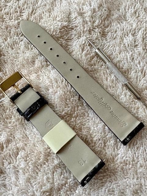 ★CASSISアリゲーター時計ベルト★クリッカー/ブラック/18mm★ばね棒付き