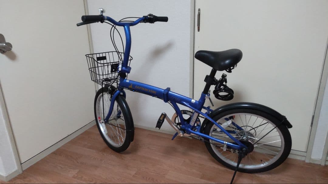 CAPTAIN STAG 折り畳み自転車 青色 前バスケット付 引取限定 愛知県