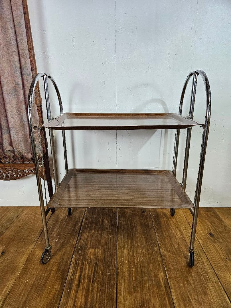 ドイツヴィンテージ フォールディング トロリーワゴン キャスター 折り畳み 棚