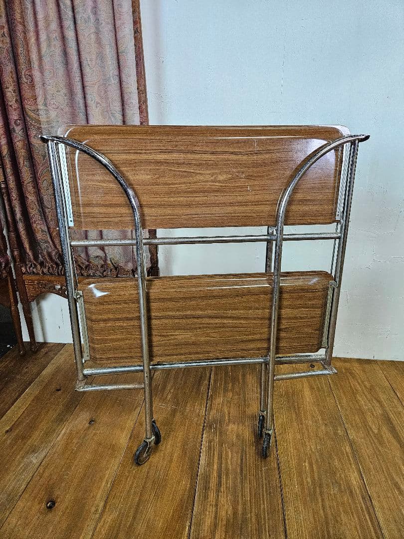 ドイツヴィンテージ フォールディング トロリーワゴン キャスター 折り畳み 棚