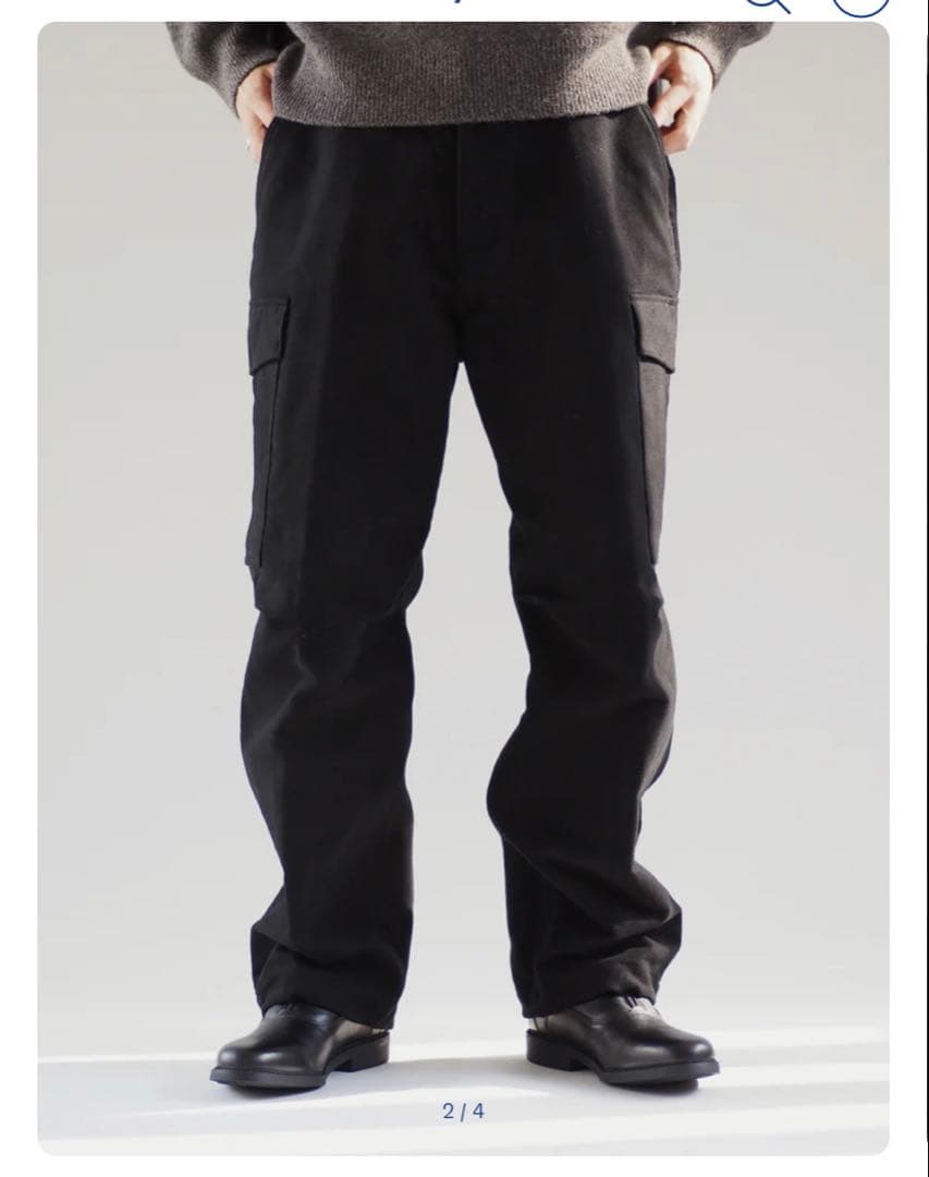 COMOLI 1 モールスキンBDUパンツ ブラック カーゴパンツ