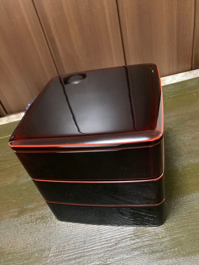 新品★越前漆器 三段重箱 胴張 溜内黒6寸　工芸品