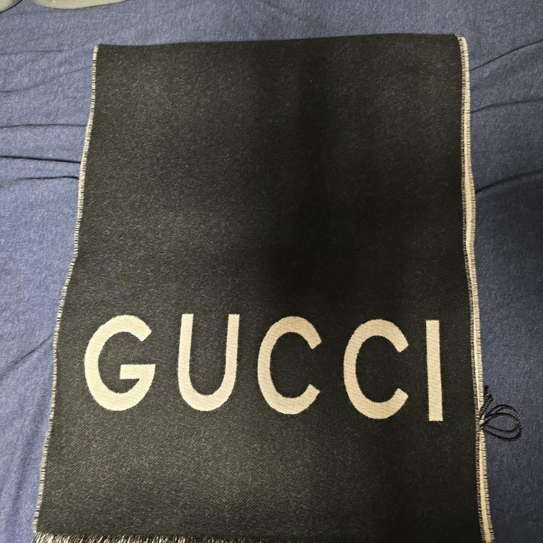 GUCCI マフラー 狼の顔刺繍 ベージュ ダークグレー