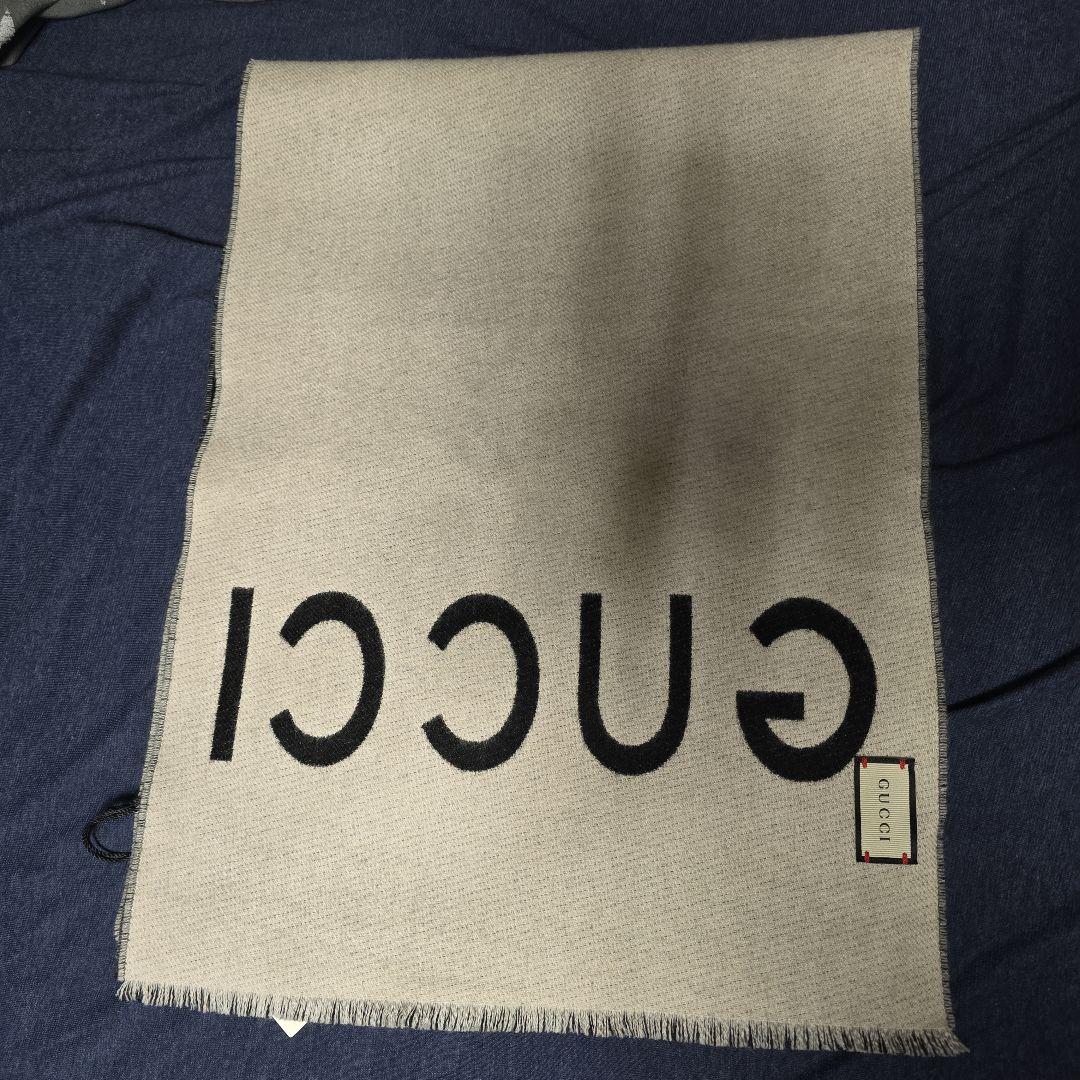 GUCCI マフラー 狼の顔刺繍 ベージュ ダークグレー