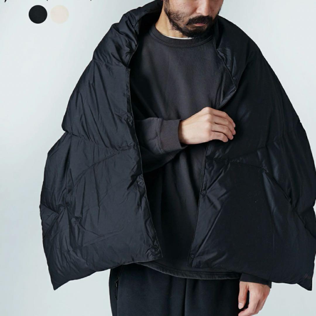 nestrobe購入ナンガ ダウンショール(ポンチョ)黒ポケット、スナップ付