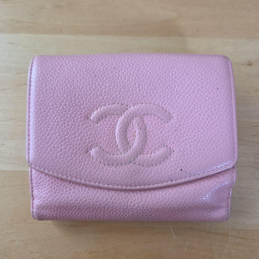 CHANEL キャビアスキン 二つ折り財布 ピンク　シャネル