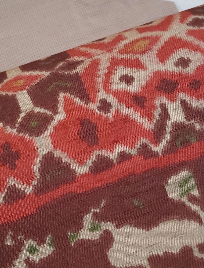 【ご予約品＊】異国風の袋帯　イカット　インドネシア　エスニック　赤茶　正絹