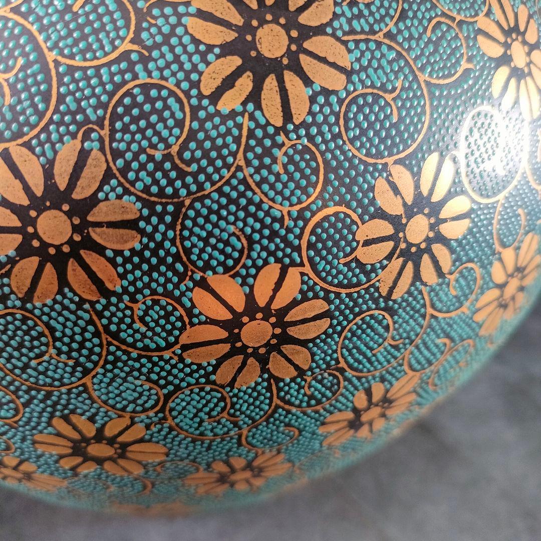 C7-4/九谷洋山/陶仙造/青粒唐草模様金彩花瓶/花入/花生/花器/華道具