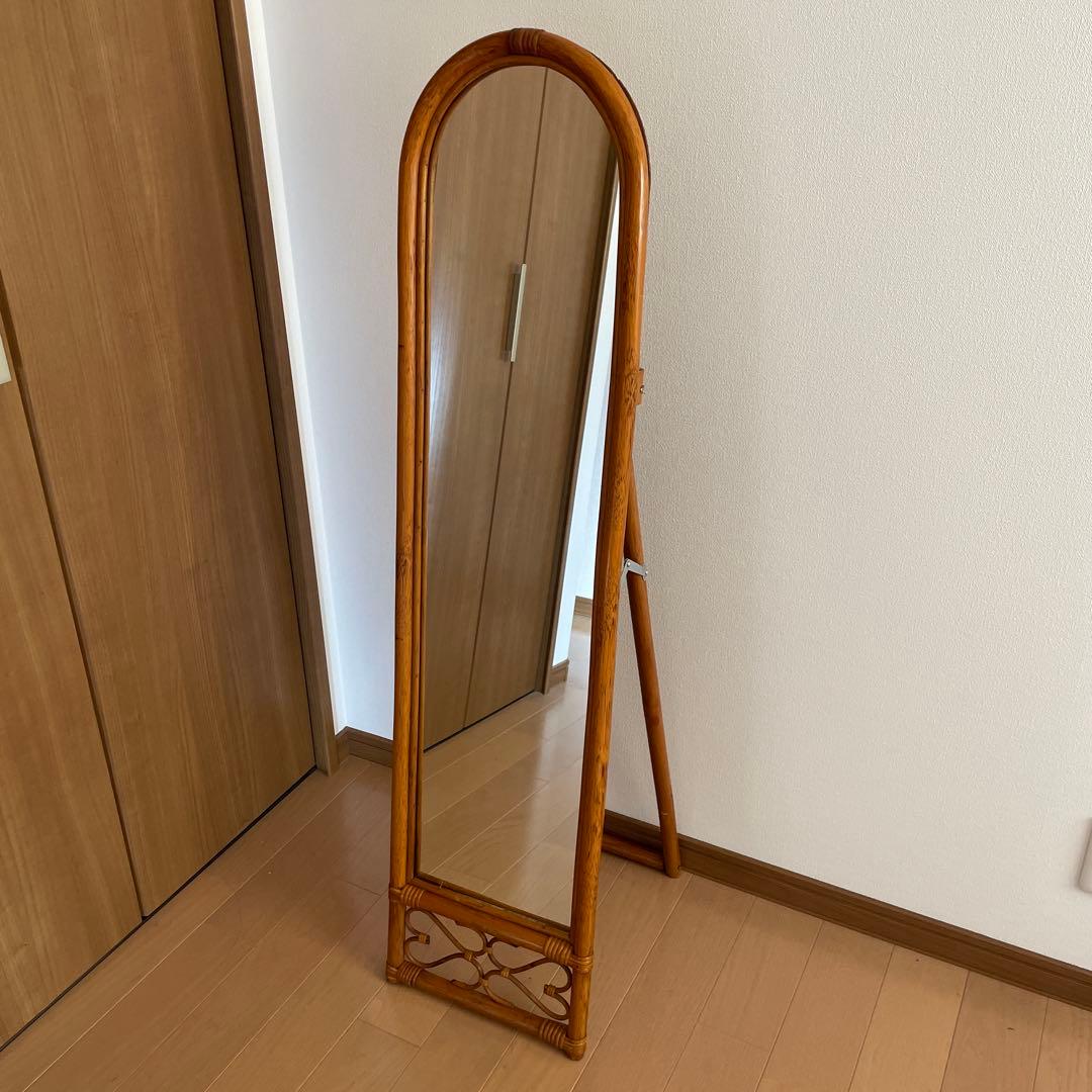アンティーク　ラタン　姿見