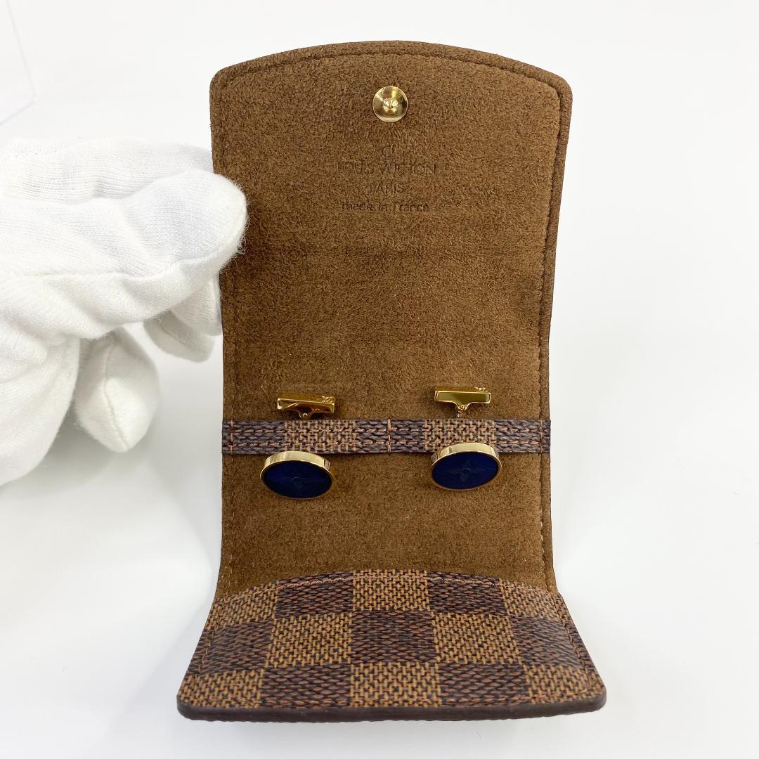 ルイヴィトン カフス ブトン ドゥ マンシェット フルール 青 ダミエ ケース付