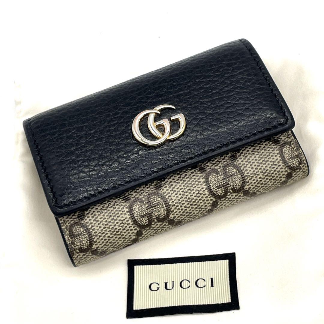 【未使用級 極美品】グッチ ダブルG バイカラー 6連キーケース ブラック 現行
