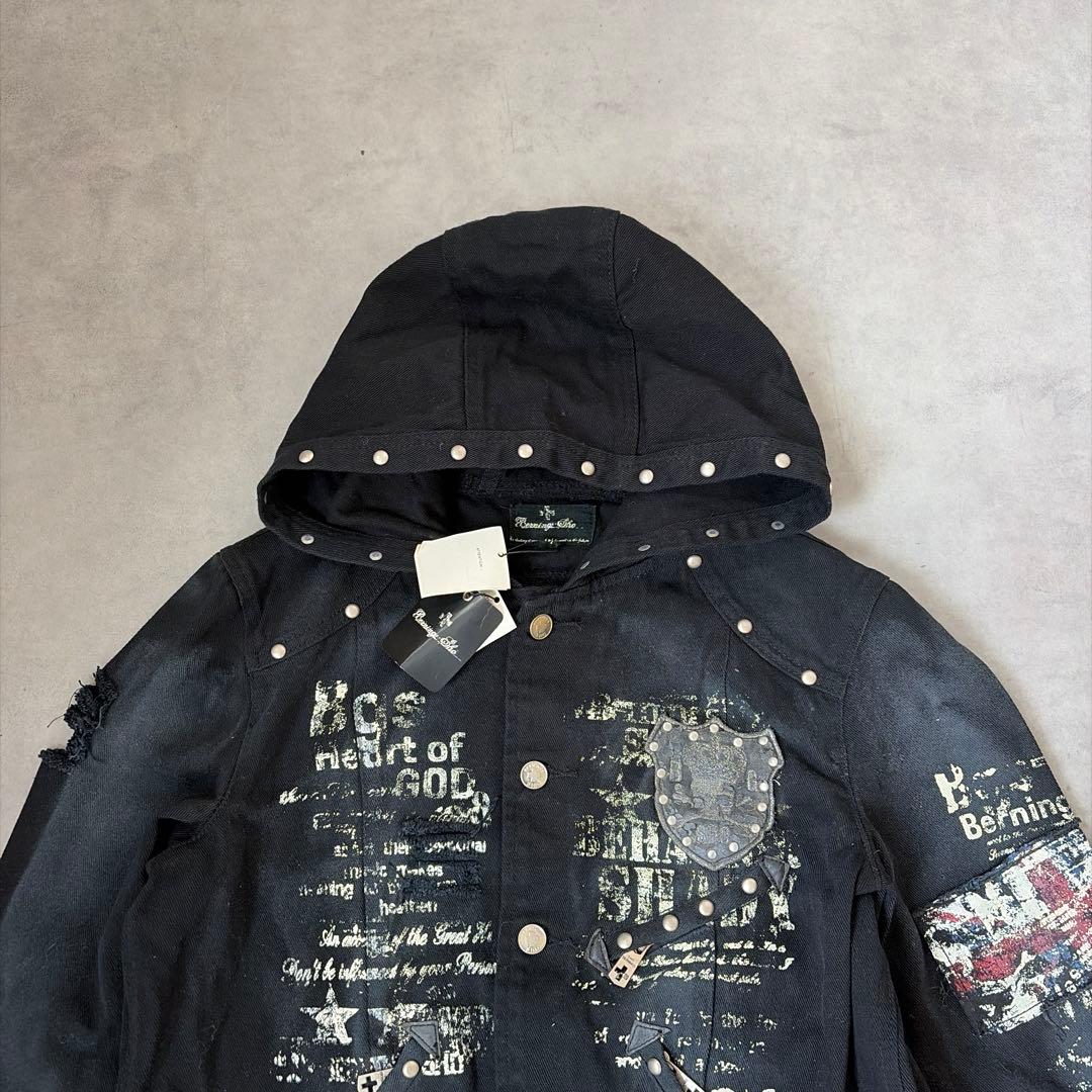 ✨新品✨バーニングショー ダメージ スタッズ スカル Y2K デニム ジャケット