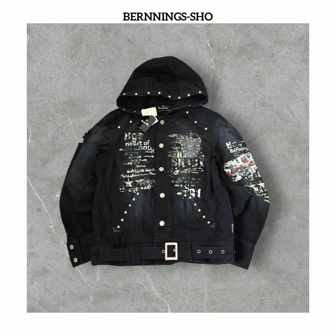 ✨新品✨バーニングショー ダメージ スタッズ スカル Y2K デニム ジャケット