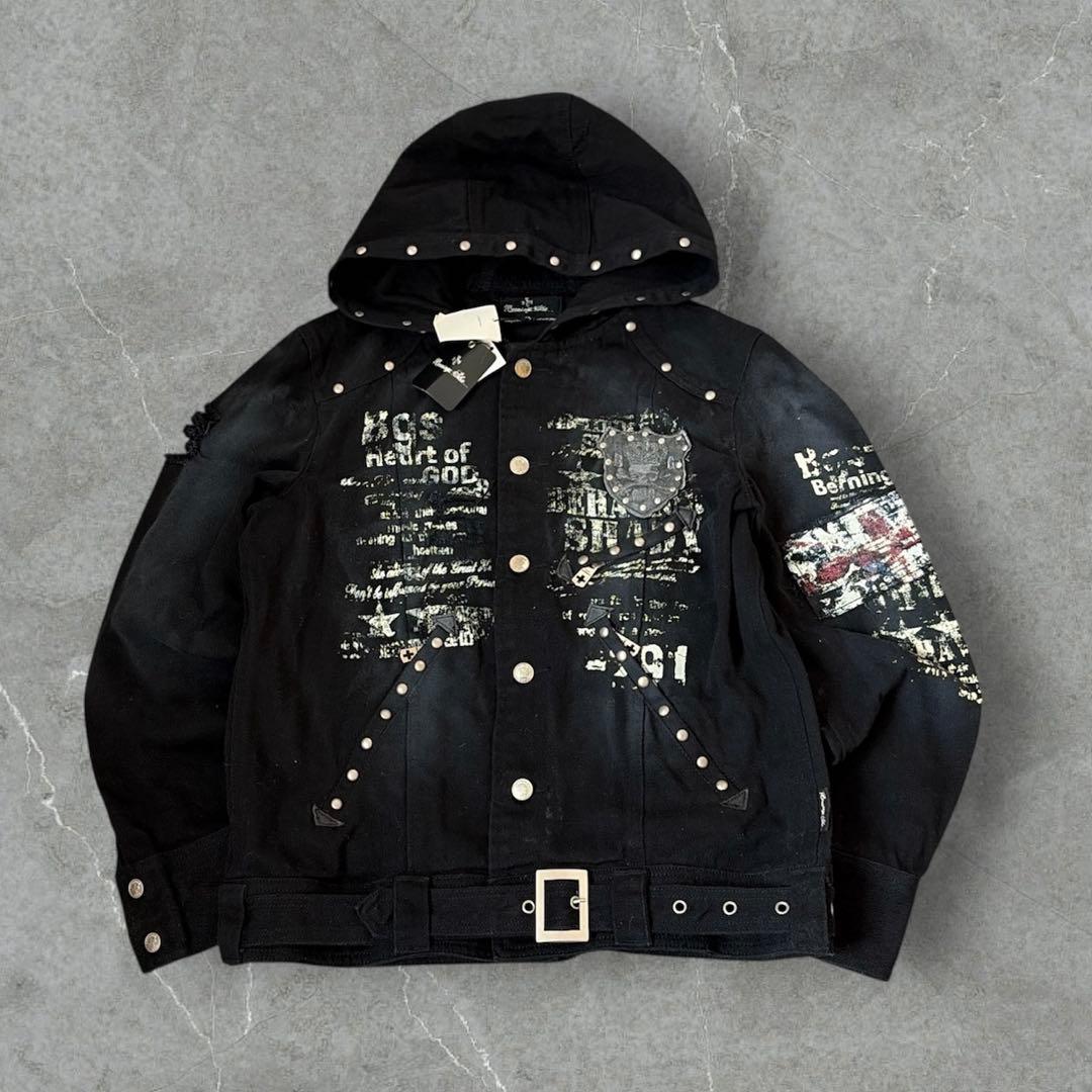 ✨新品✨バーニングショー ダメージ スタッズ スカル Y2K デニム ジャケット