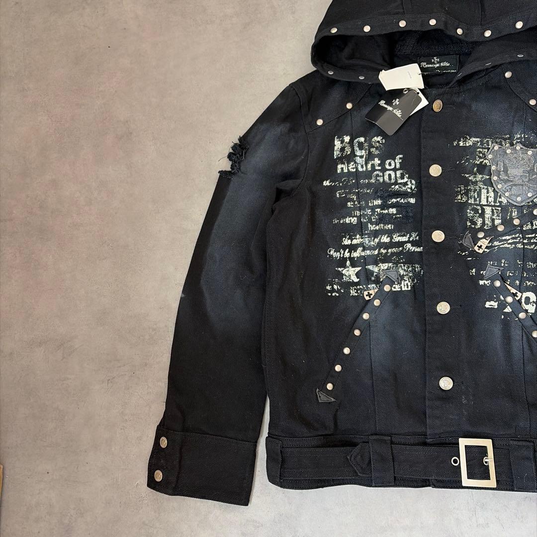✨新品✨バーニングショー ダメージ スタッズ スカル Y2K デニム ジャケット