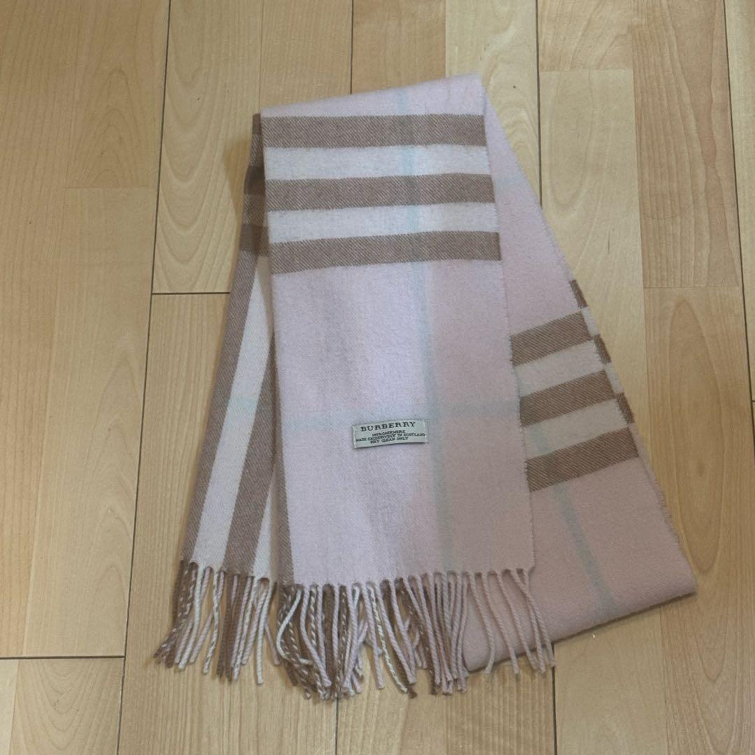 テ*ん様 現行BURBERRY バーバリー カシミヤ100% 薄ピンク色 マフラ