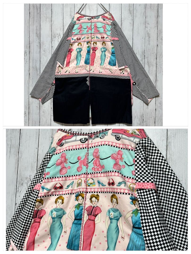 【希少☆総柄パッチワークジャケット】輸入古着☆チェッカー柄☆レオパード　F