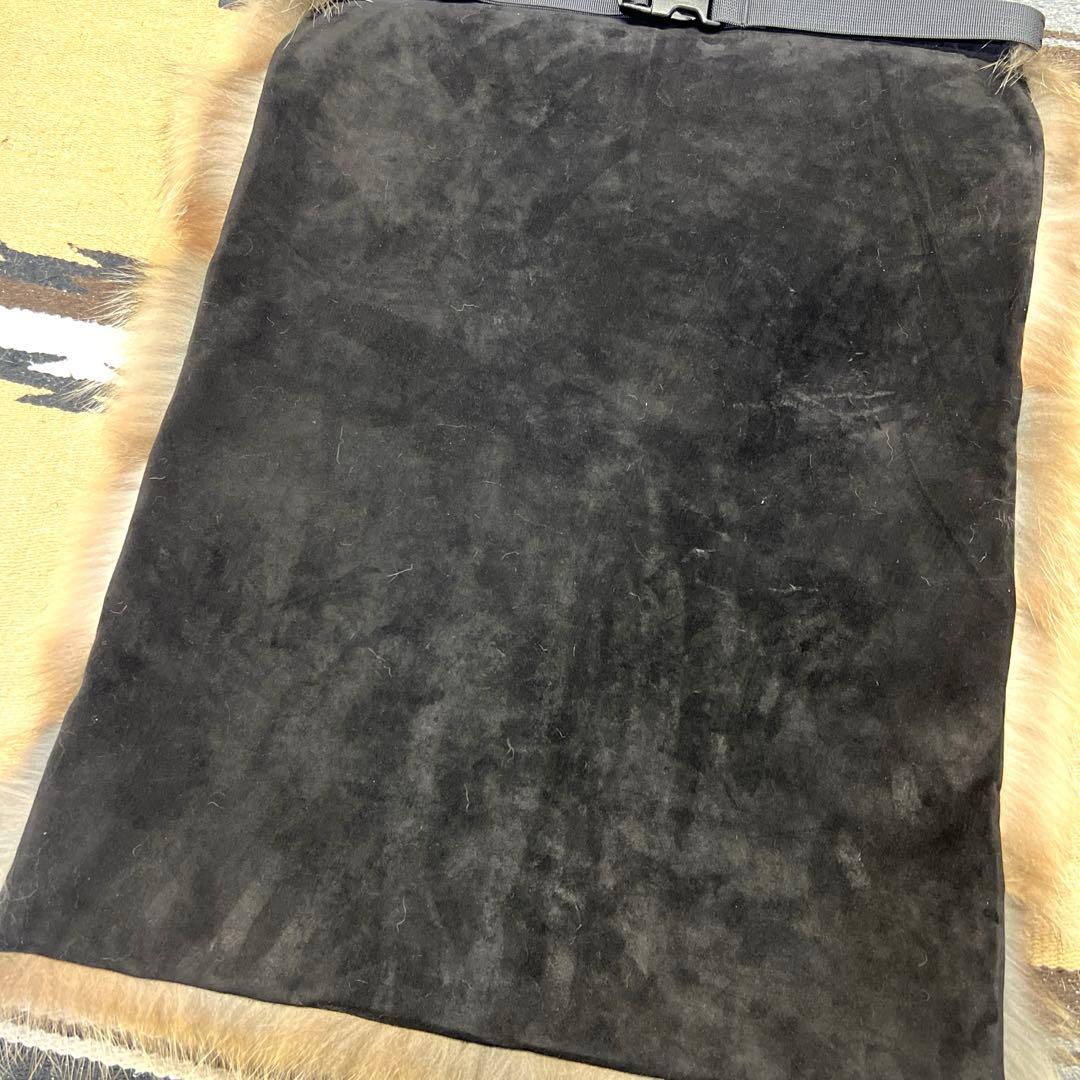 本革　裏地付レザー　狸毛皮敷物　尻あて尻皮　ヒップガード　登山　キャンプ　スキー