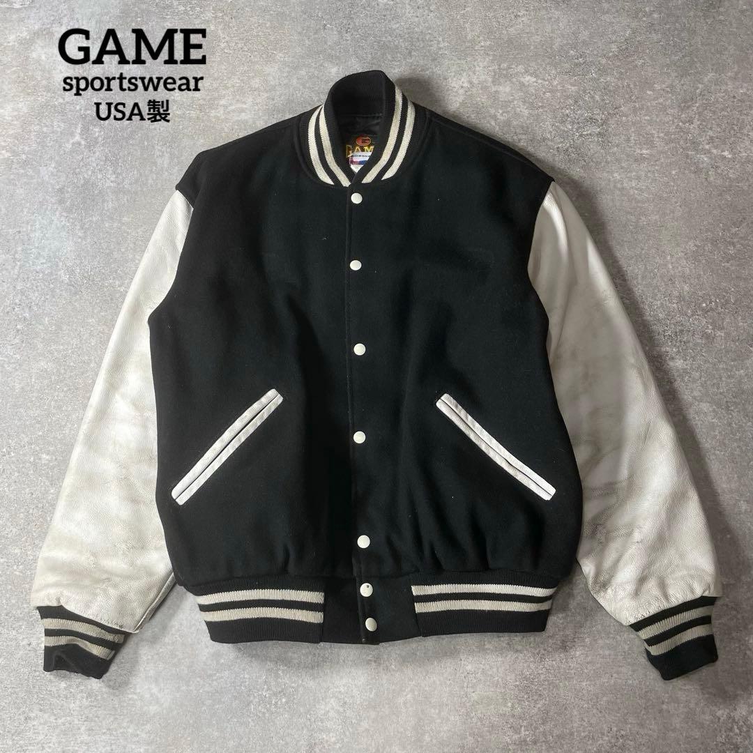 90s〜 GAME sportswear L USA製 スタジャン ウール