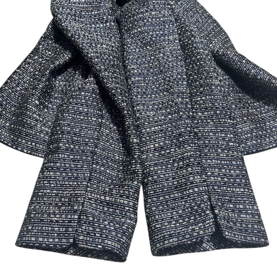 未使用級　ユキコキミジマ　ツイードノーカラージャケット 11(L相当)ネイビー