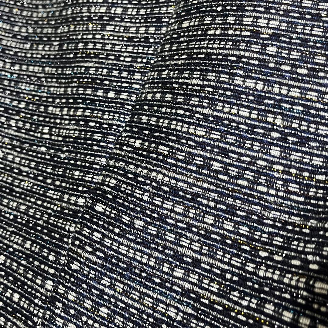 未使用級　ユキコキミジマ　ツイードノーカラージャケット 11(L相当)ネイビー