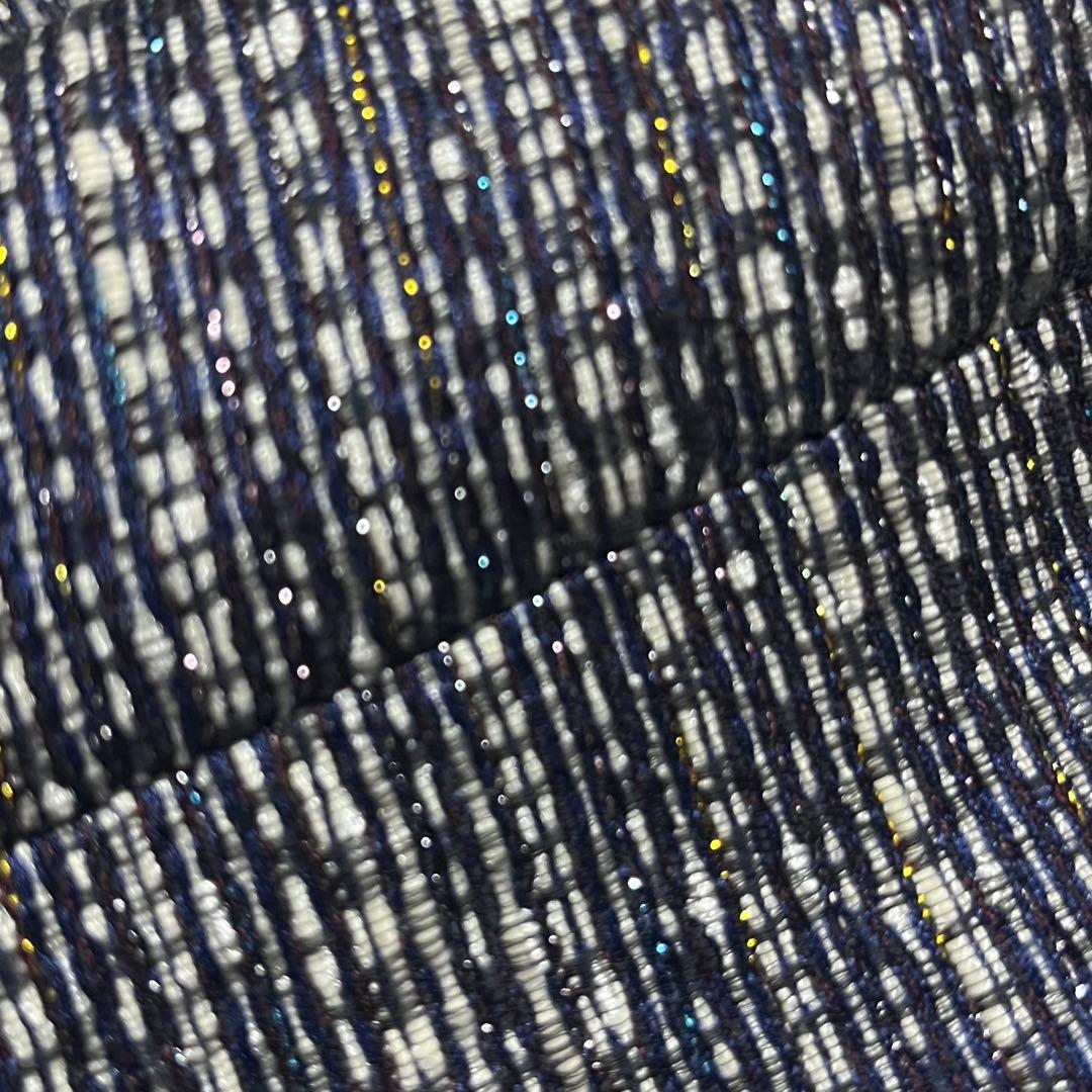 未使用級　ユキコキミジマ　ツイードノーカラージャケット 11(L相当)ネイビー