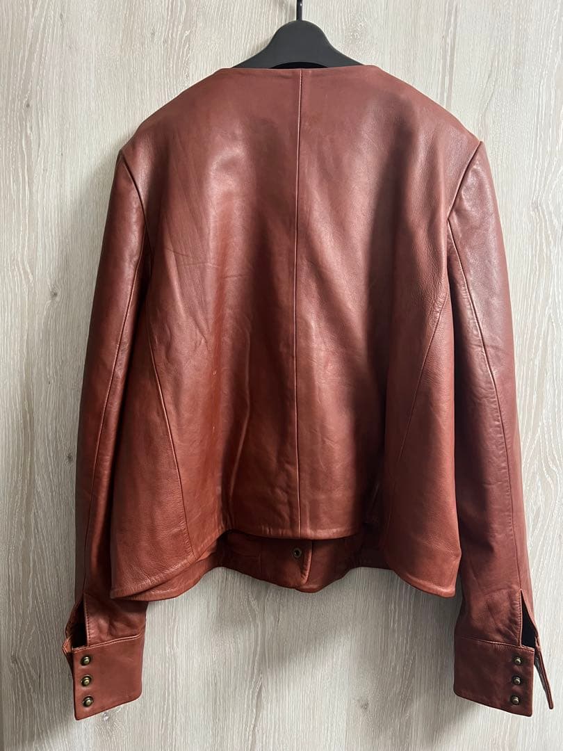 Sézane ノーカラー レザージャケット ブラウン FR 46