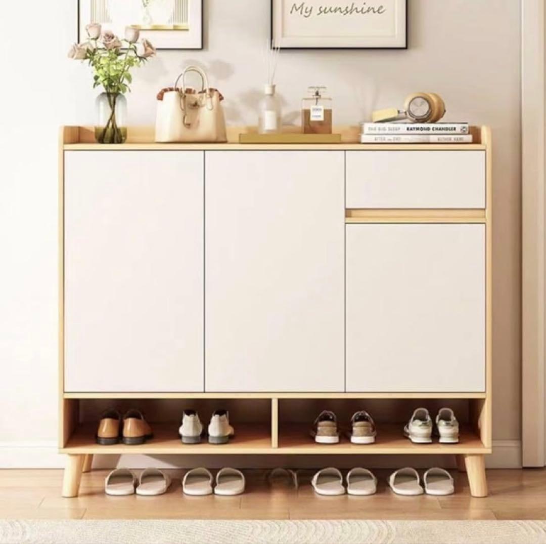 新品 VEEZHA シューズボックス 下駄箱、靴箱、足付き (ナチュラル)