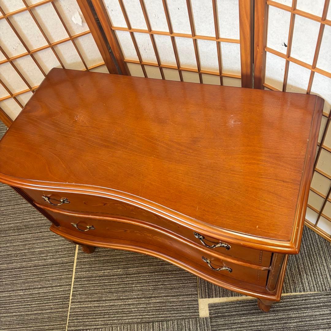 イタリア製 2段チェスト 象嵌 花柄 猫脚 ワイドチェスト クラシック 欧風