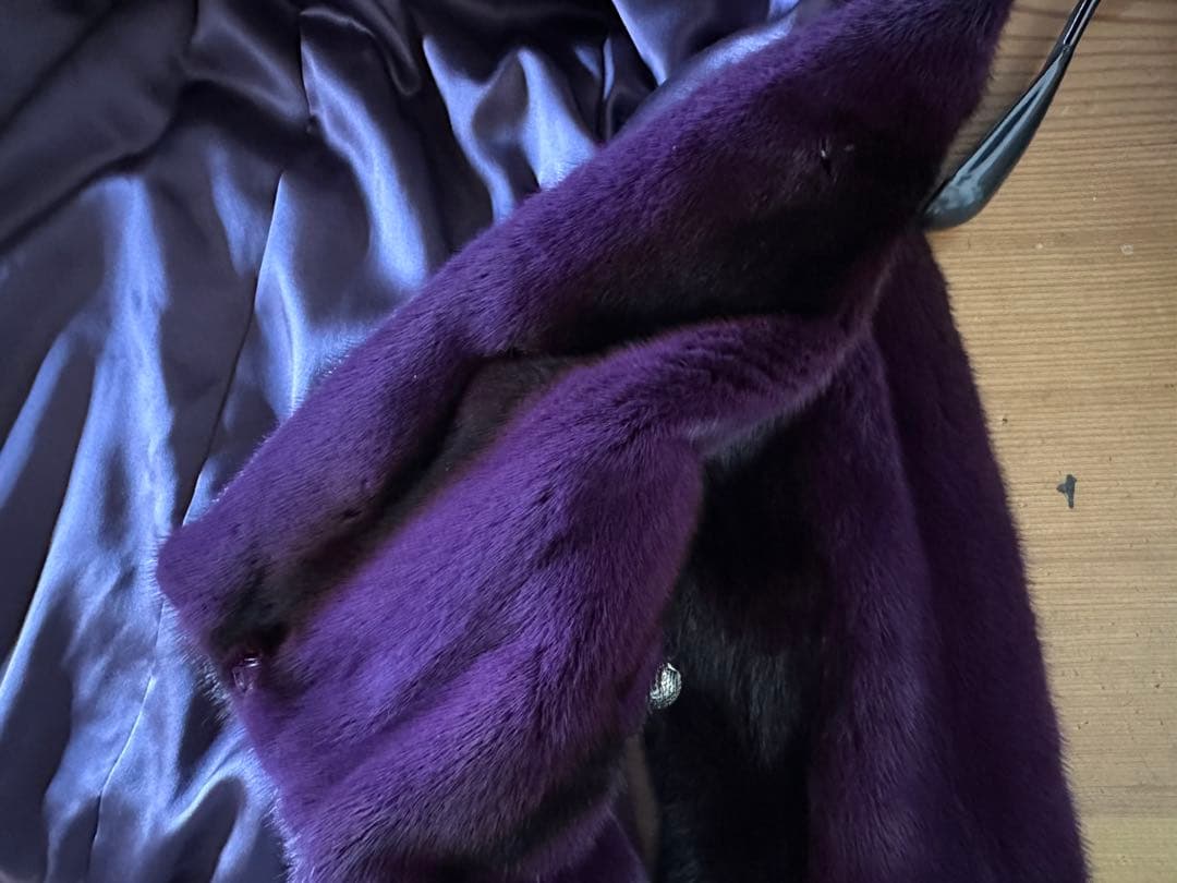 ミンク　毛皮　フード付き　ショート丈　パープル　紫