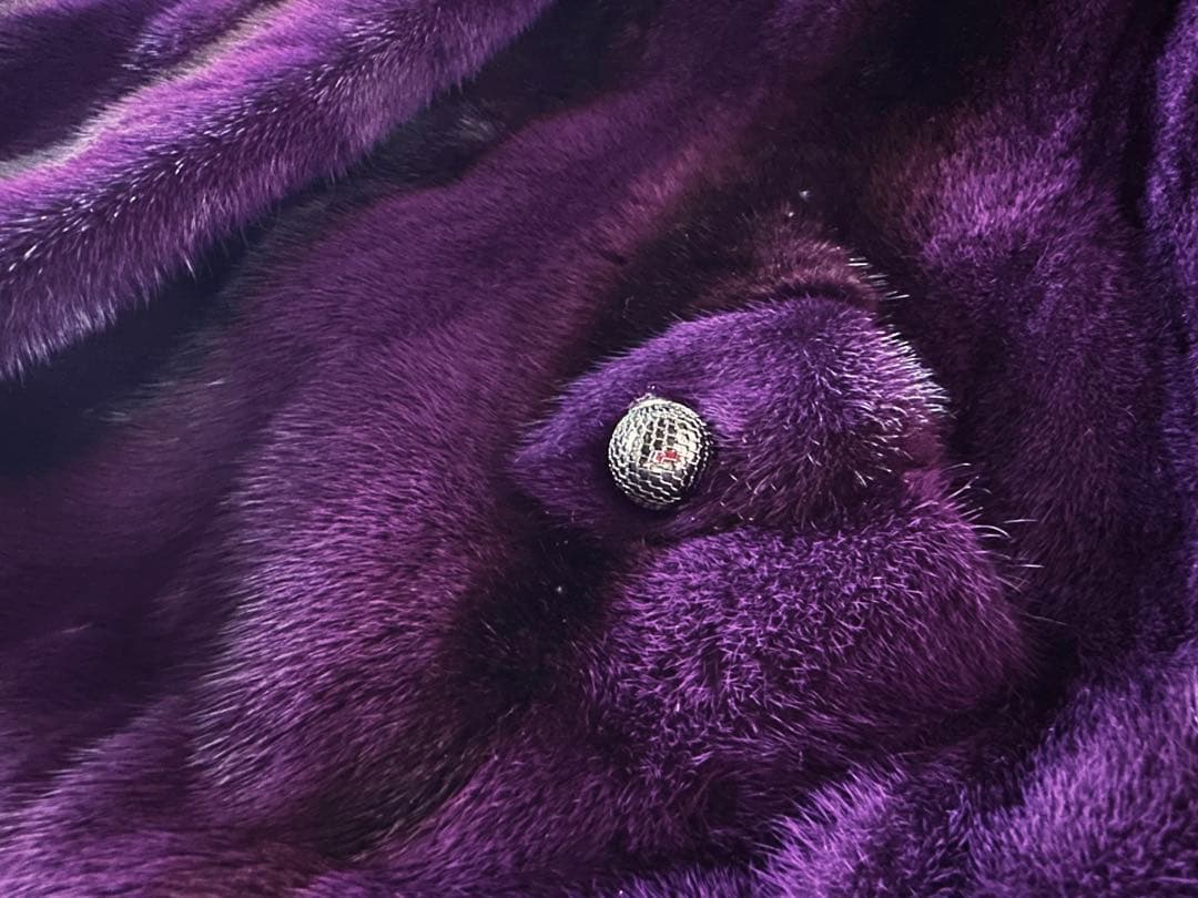 ミンク　毛皮　フード付き　ショート丈　パープル　紫