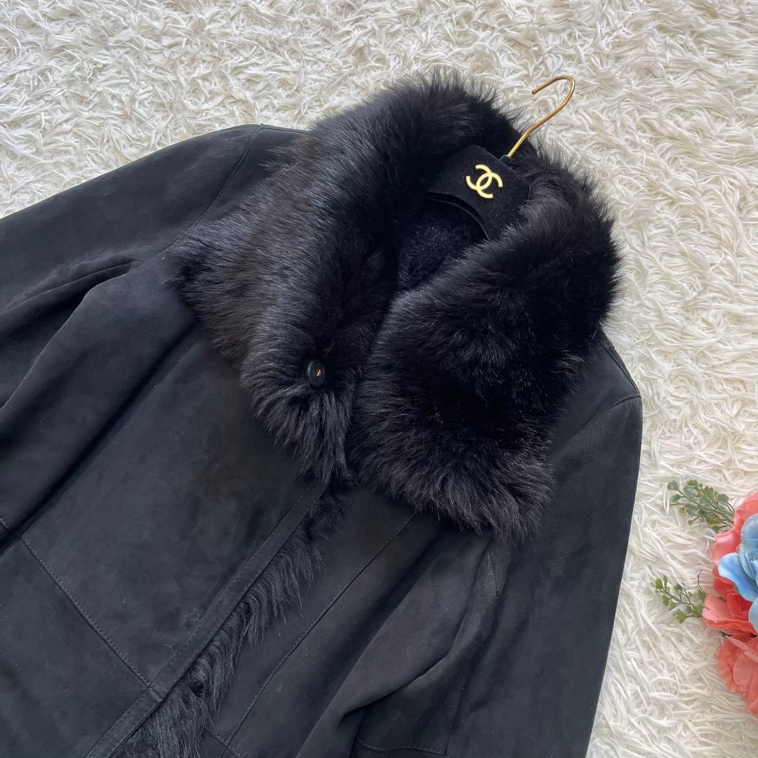 美品✨Yves SALOMON イヴサロモン ムートン ファーコート ブラックM