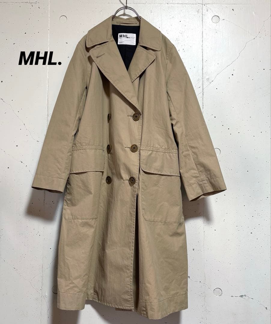 MHL. ドライワックスコットンナインロン トレンチコート ストーンベージュ