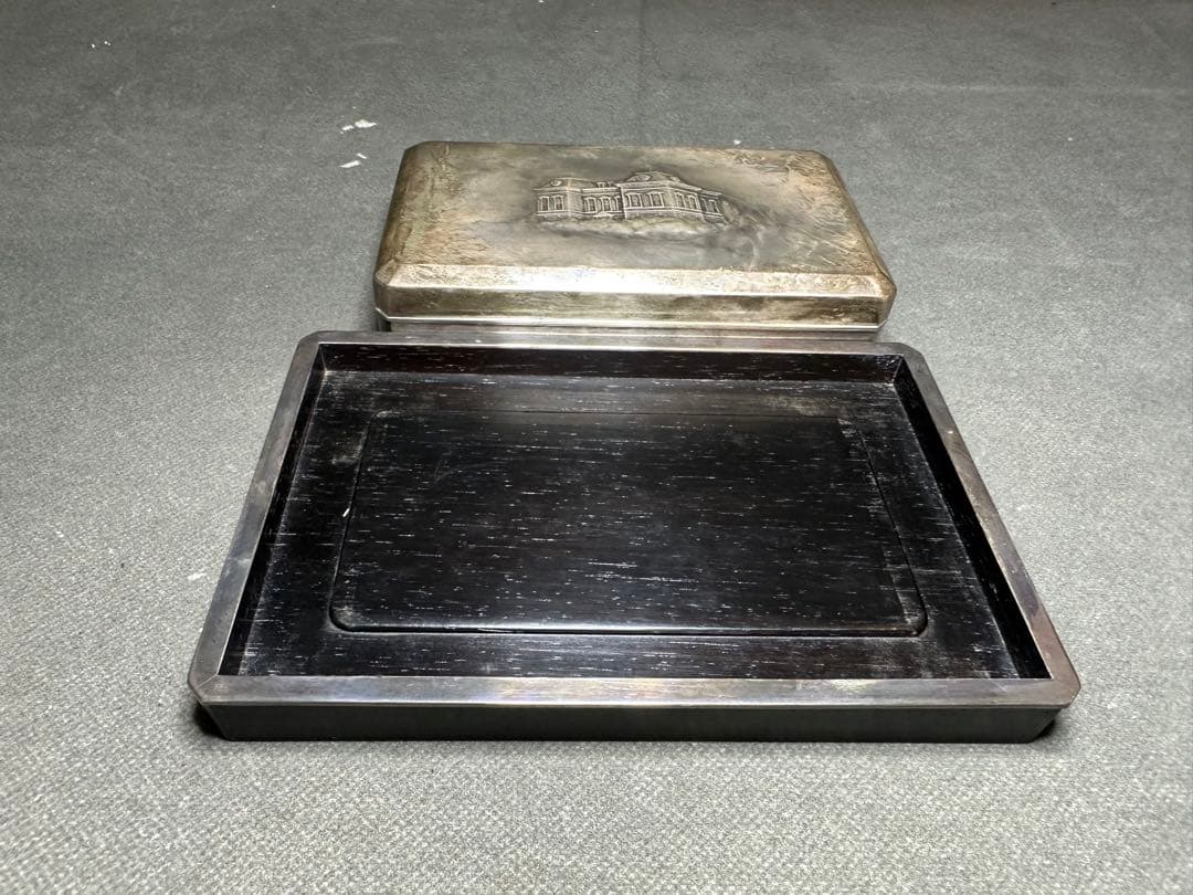 銀製三越 煙草具　煙草盆　内唐木　煙草入　小箱　喫煙具　小物入　アンティーク