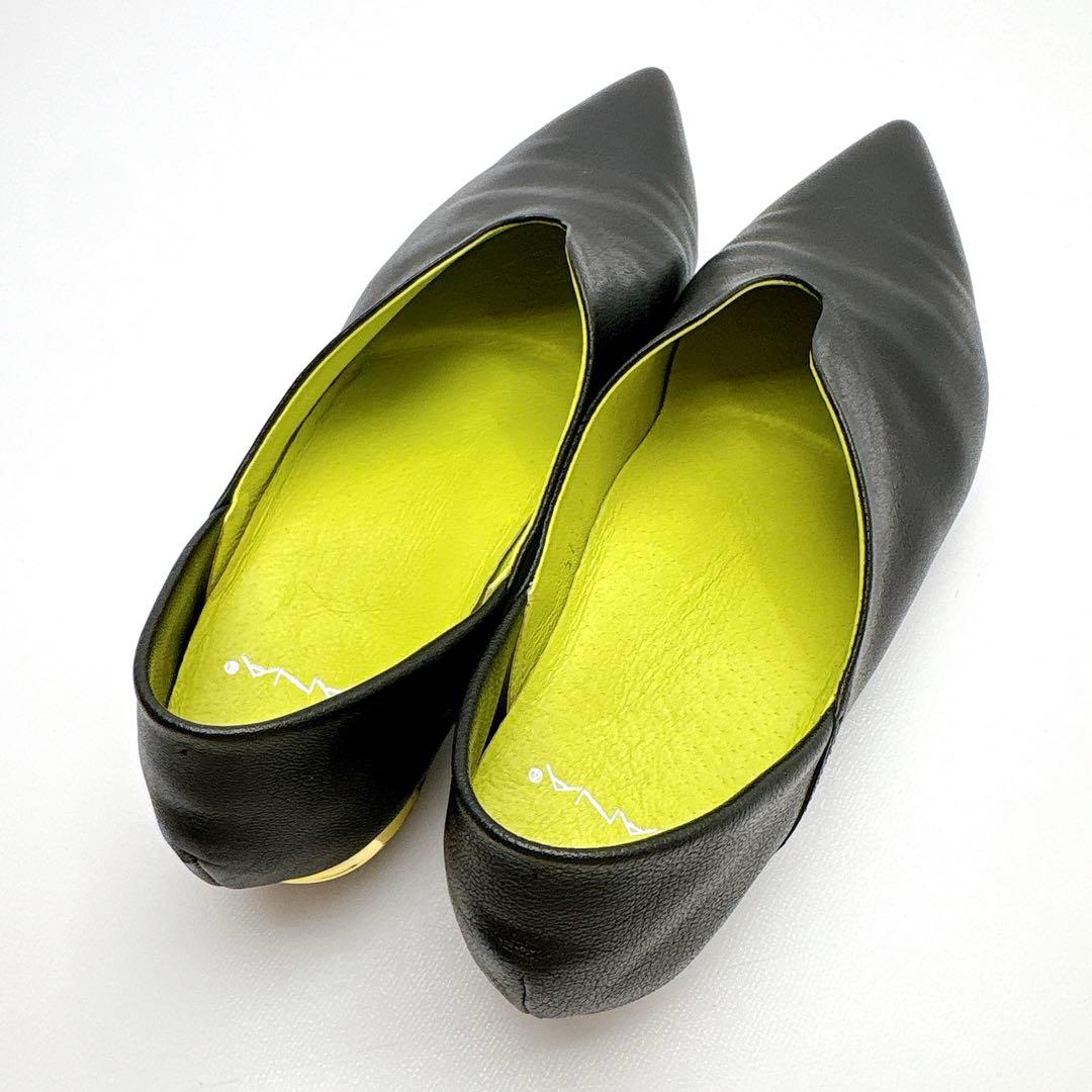 MANA　ふかふかバブーシュ　レザーパンプス　３６　ブラック