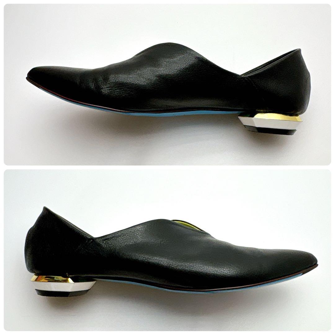 MANA　ふかふかバブーシュ　レザーパンプス　３６　ブラック