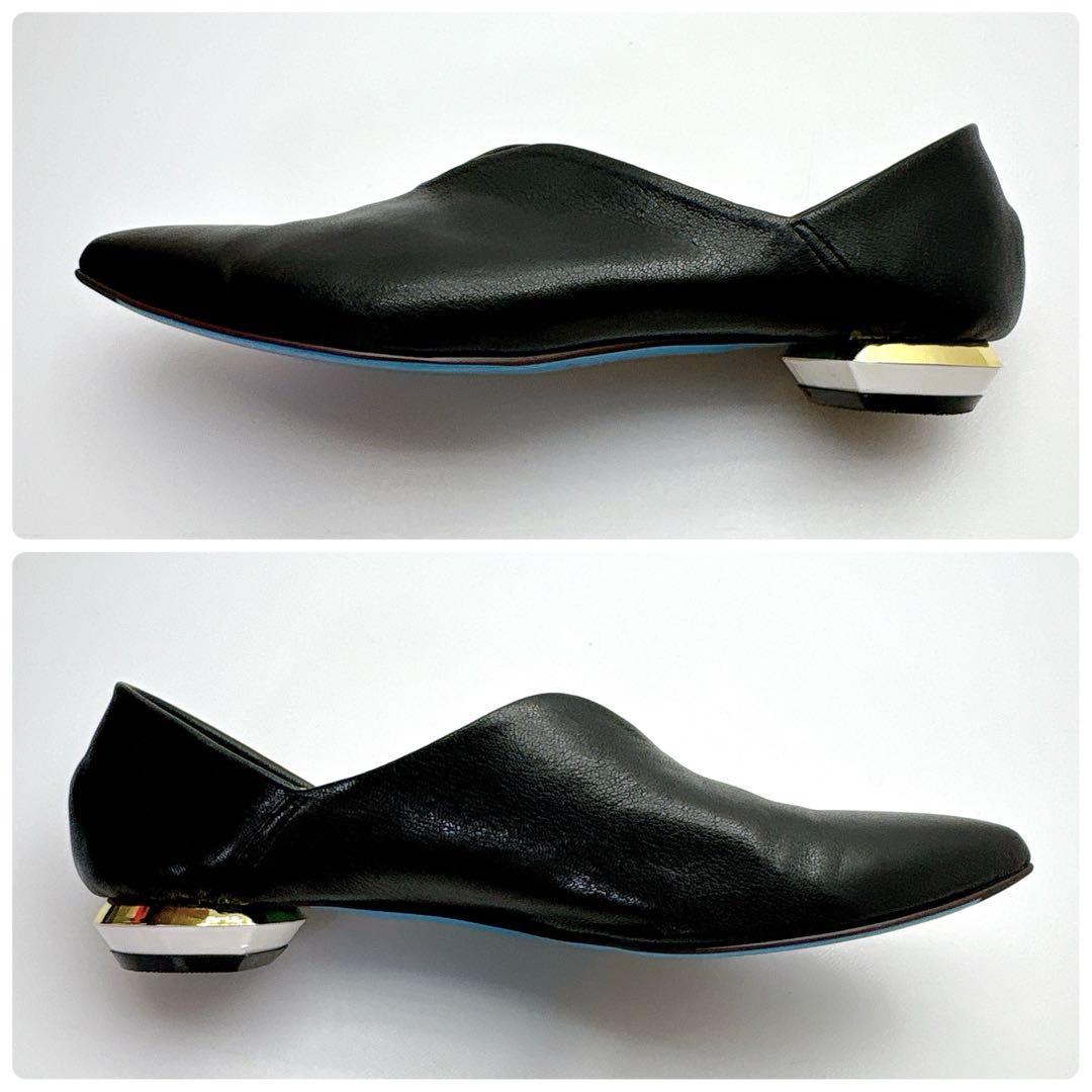 MANA　ふかふかバブーシュ　レザーパンプス　３６　ブラック