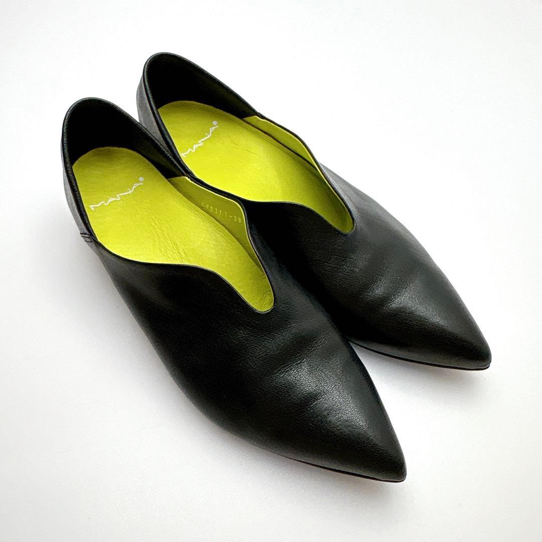 MANA　ふかふかバブーシュ　レザーパンプス　３６　ブラック