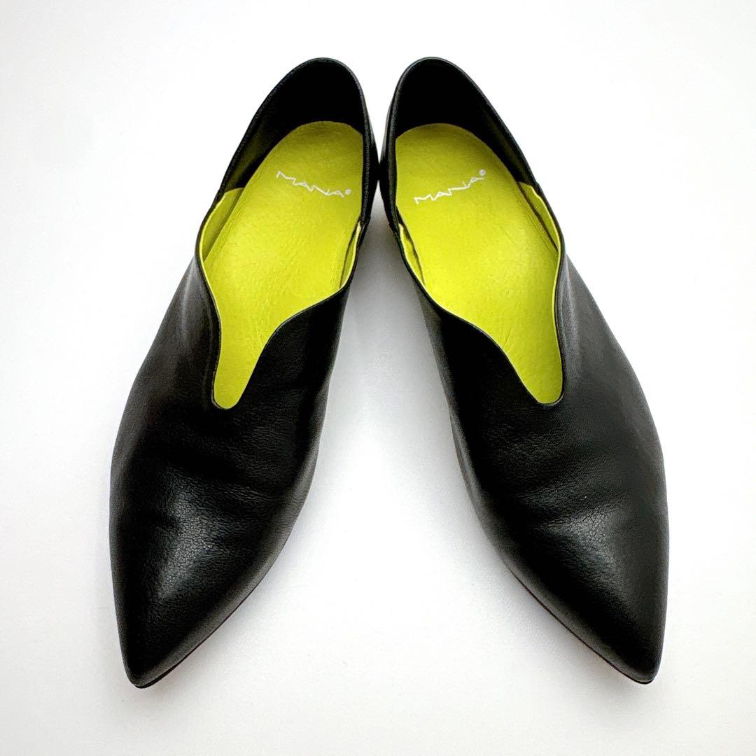 MANA　ふかふかバブーシュ　レザーパンプス　３６　ブラック