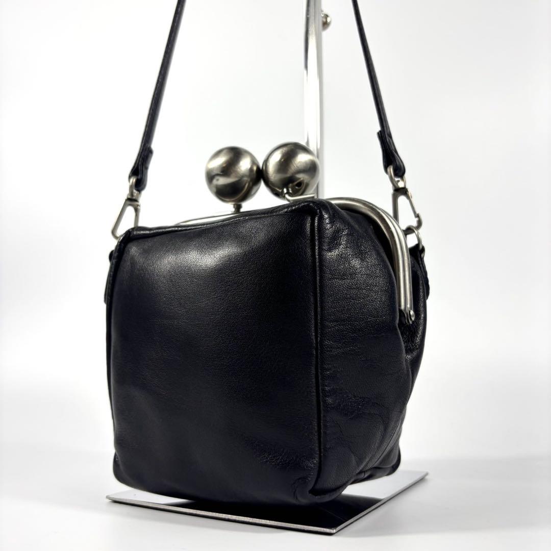 ✨極美品✨カワカワ ショルダーバッグ がま口 ミニ スクエア ボックス 黒