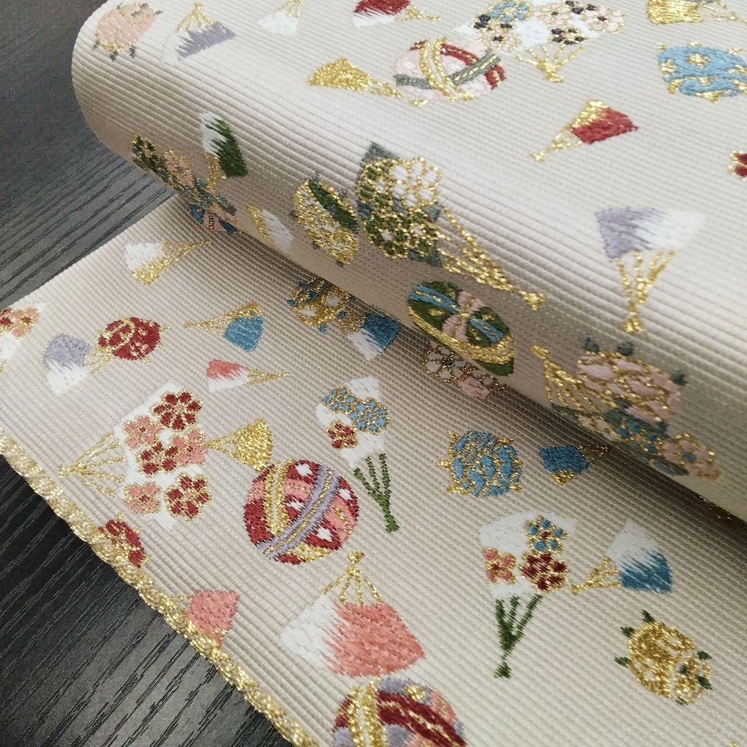 ◆山下織物◆ 袋帯 西陣織 山下織物 千代紙 グレージュ　金糸　#4088