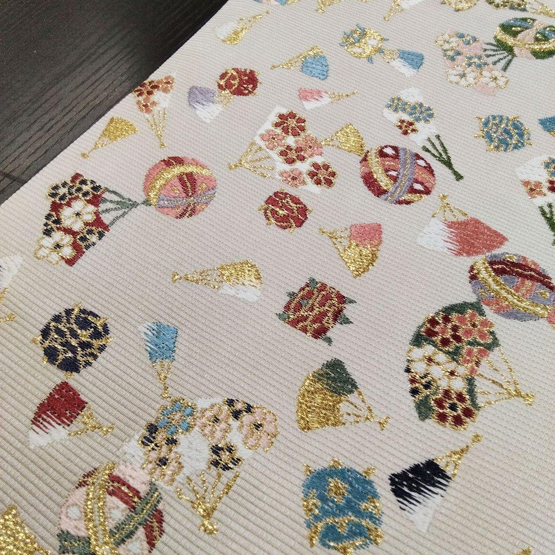 ◆山下織物◆ 袋帯 西陣織 山下織物 千代紙 グレージュ　金糸　#4088