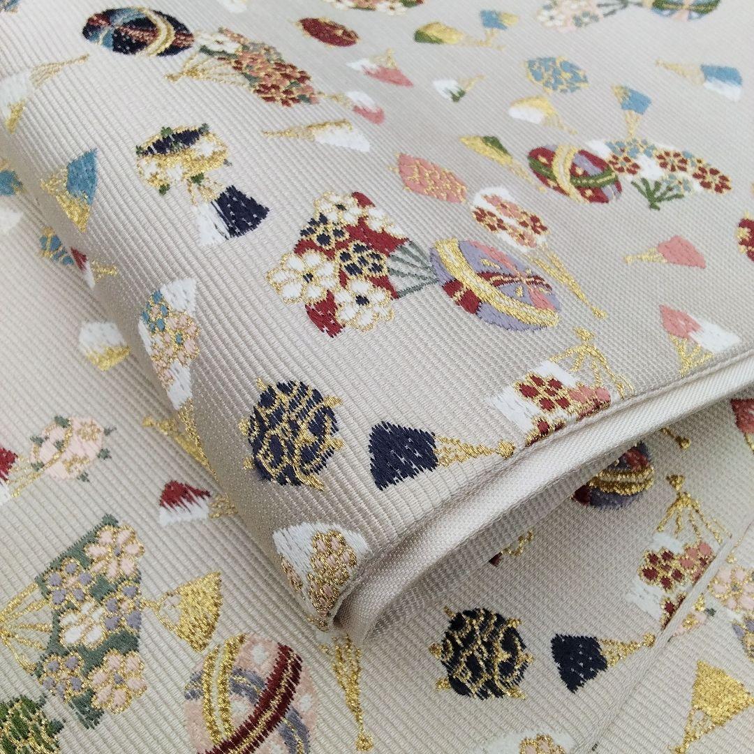 ◆山下織物◆ 袋帯 西陣織 山下織物 千代紙 グレージュ　金糸　#4088