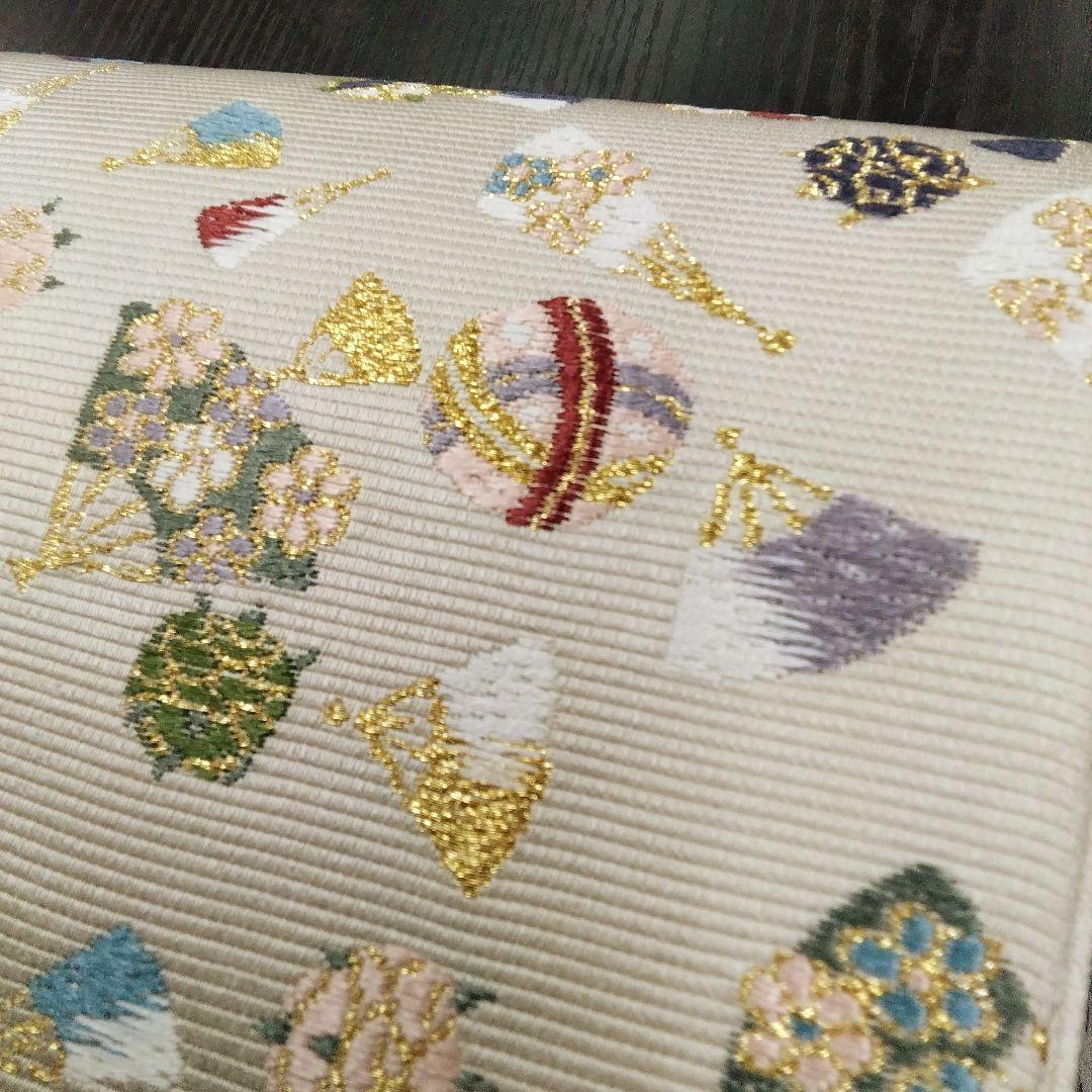 ◆山下織物◆ 袋帯 西陣織 山下織物 千代紙 グレージュ　金糸　#4088