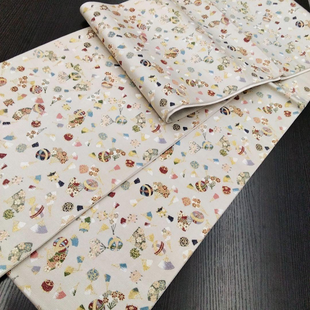 ◆山下織物◆ 袋帯 西陣織 山下織物 千代紙 グレージュ　金糸　#4088