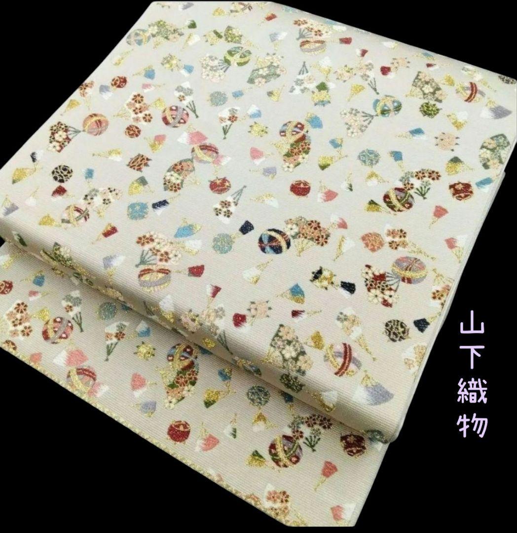 ◆山下織物◆ 袋帯 西陣織 山下織物 千代紙 グレージュ　金糸　#4088